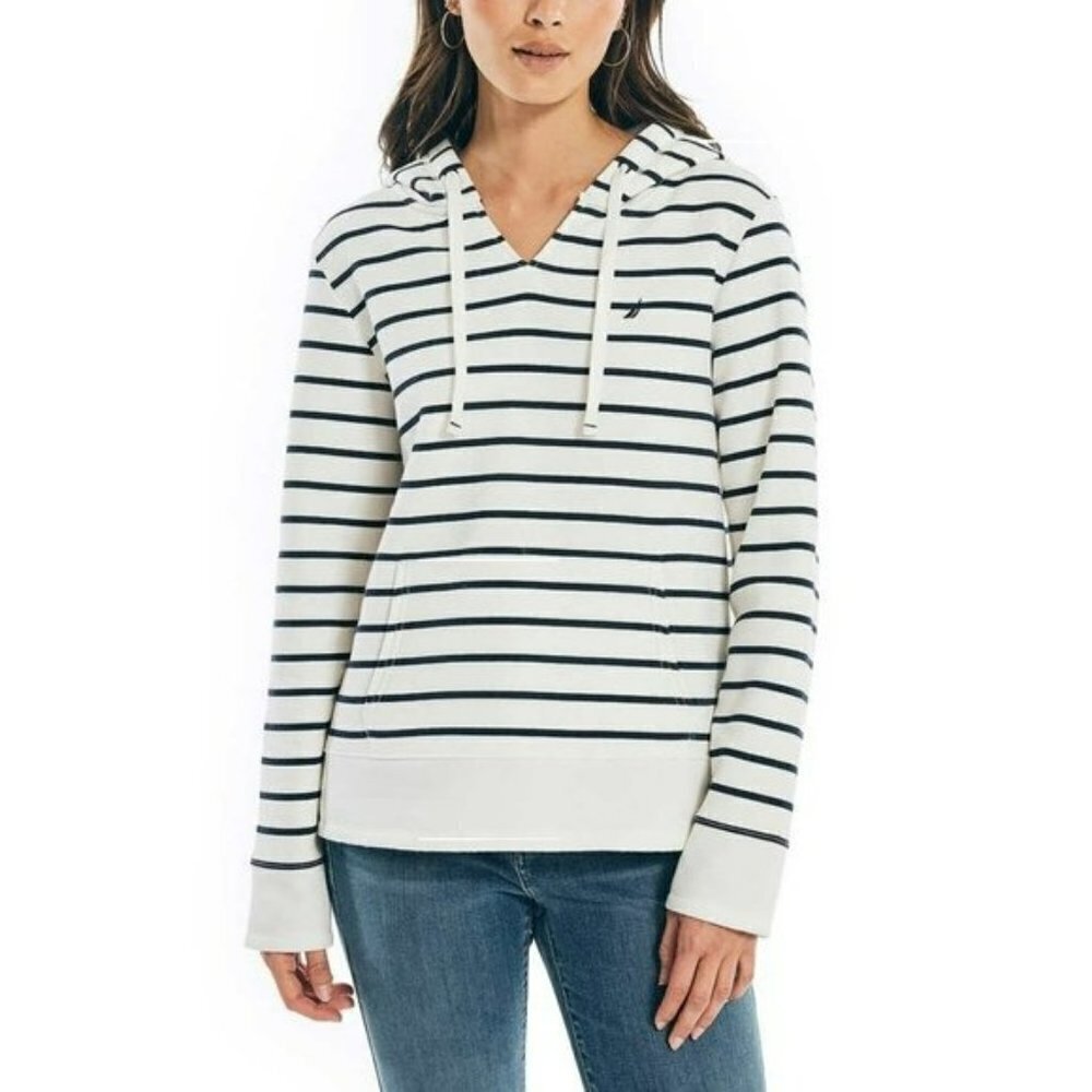 NWT Nautica Women's V-Neck Kangaroo Front Pocket Sweatshirt Cotton Blend Hoodie